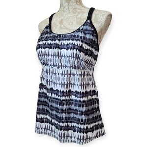 Aqua Eve Black Gray & White Tankini  Set With Black Boy Shorts Size 14